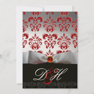Invitation ROUGE OR RIBBON & BLACK DAMASK MONOGRAM Ruby