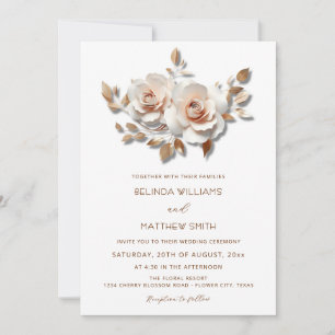 Invitation Rouge Or Rose 3D Fleurs Simple