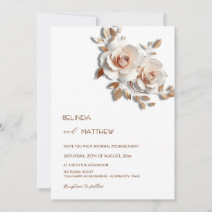 Invitation Rouge Or Rose 3D Fleurs Simple