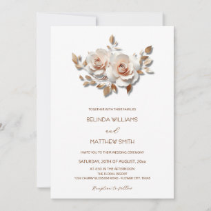 Invitation Rouge  Or Rose 3D Fleurs Simple