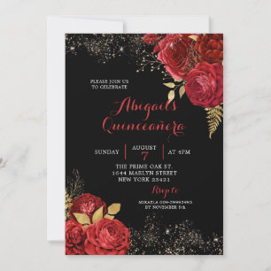 Invitation Rouge or Roses Stiletto Floral Quinceañera