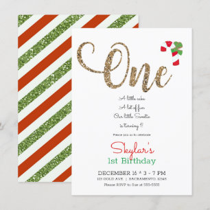 Invitation Rouge Or & Vert Noël Vacances 1er Anniversaire En