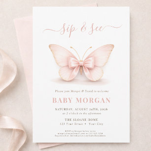 Invitation Rouge Papillon Nouveau-Né Bébé Boit Et Regarde
