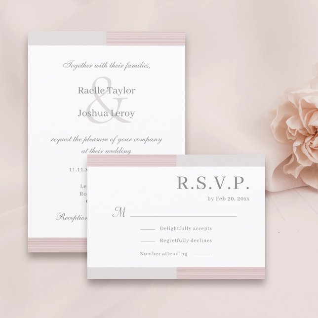 Invitation Rouge Pastel Gris Blanc Rayures Élégant Réponse Ma (Créateur téléchargé)