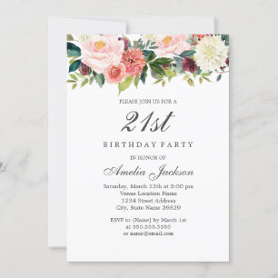 Invitation Rouge Pêche Botanique Floral 21e Anniversaire