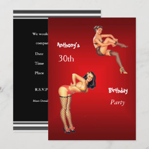 Invitation rouge Pin-up Girls rouge fête d'anniver