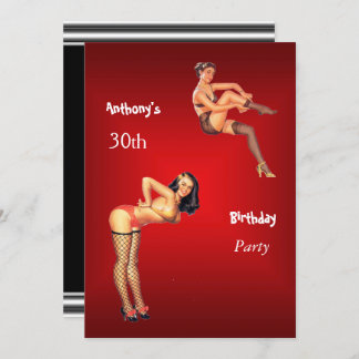 Invitation rouge Pin-up Girls rouge fête d'anniver