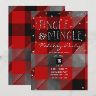 Invitation Rouge plaid Buffalo argent Jingle & Mingle des Fêt