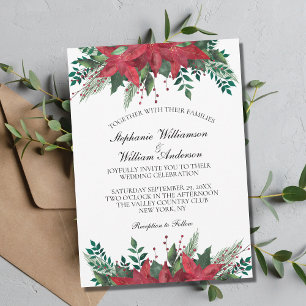 Invitation Rouge Poinsettia Floral Mariage de Noël d'hiver