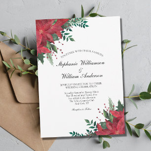 Invitation Rouge Poinsettia Floral Mariage de Noël d'hiver