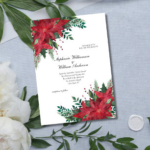 Invitation Rouge Poinsettia Floral Mariage de Noël d'hiver