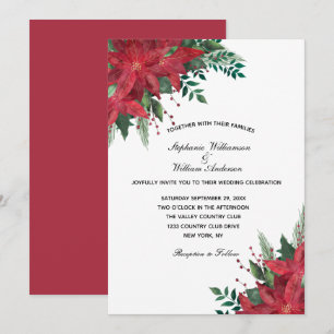 Invitation Rouge Poinsettia Floral Mariage de Noël d'hiver