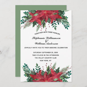 Invitation Rouge Poinsettia Floral Mariage de Noël d'hiver