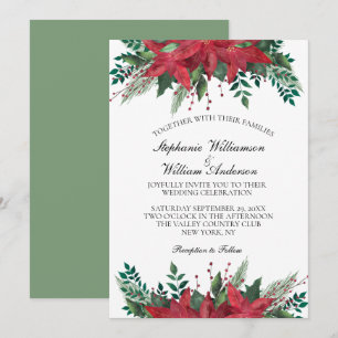 Invitation Rouge Poinsettia Floral Mariage de Noël d'hiver