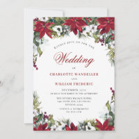 Rouge Poinsettia Floral Noël Aquarelle Mariage