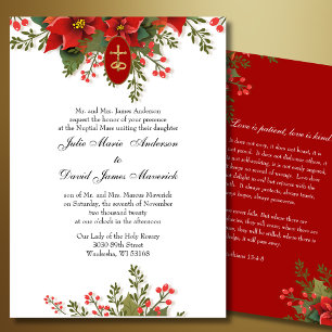 Invitation Rouge Poinsettia Noël Religieux Élégant Mariage