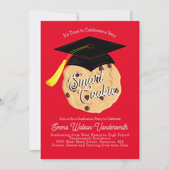 Invitation rouge pour la fête de fin d'études de S (Devant)