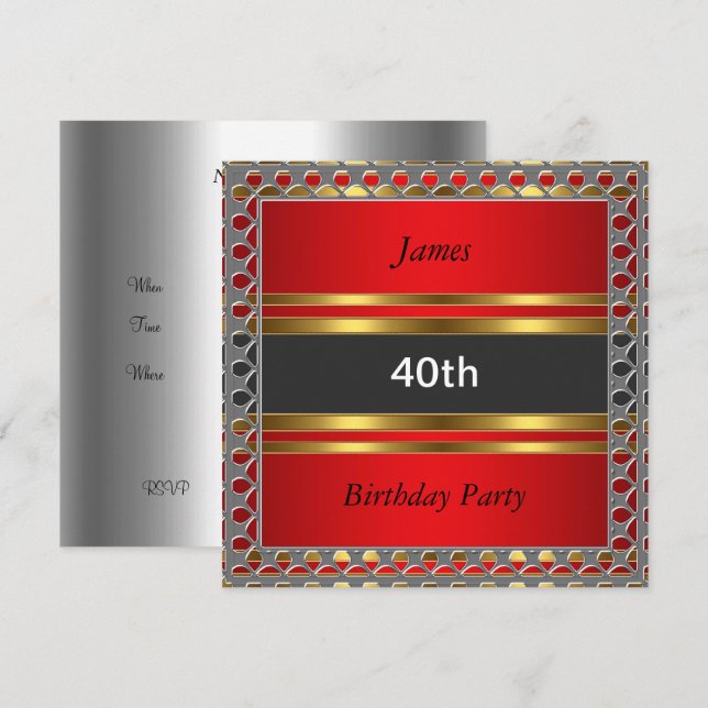 Invitation rouge pour les 40 ans d'un homme (Devant / Derrière)
