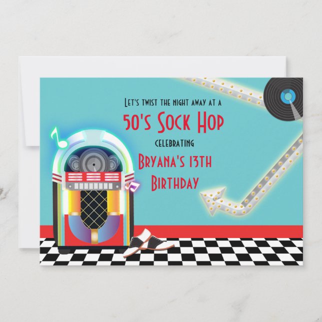 Invitation rouge pour soirée dansante Sock Hop sur (Devant)