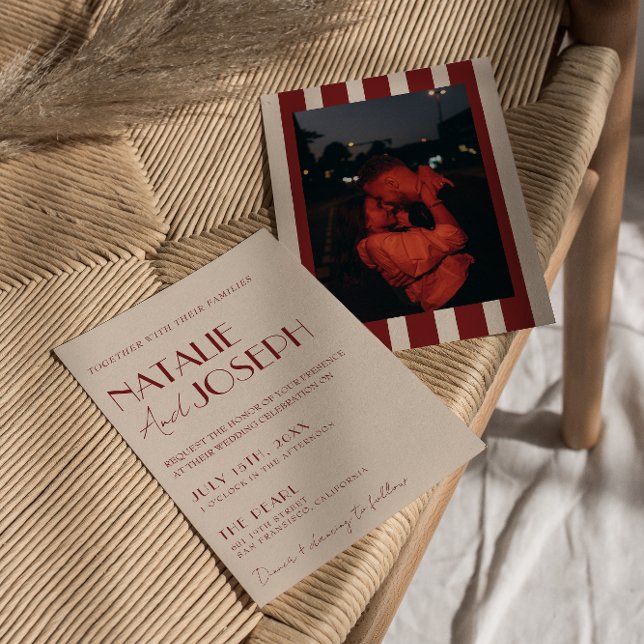 Invitation Rouge Profond Bleu Moderne Fantaisiste Photo de Ma (Créateur téléchargé)