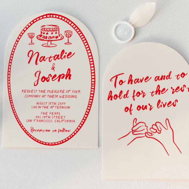 Invitation Rouge Rétro Dessiné à la Main Mariage Unique et Ex (Créateur téléchargé)