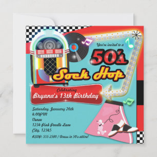 Invitation rouge rétro pour fête d'anniversaire SO