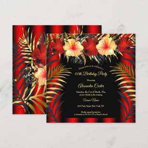 Invitation Rouge riche noir or jaune Hibiscus floral fête