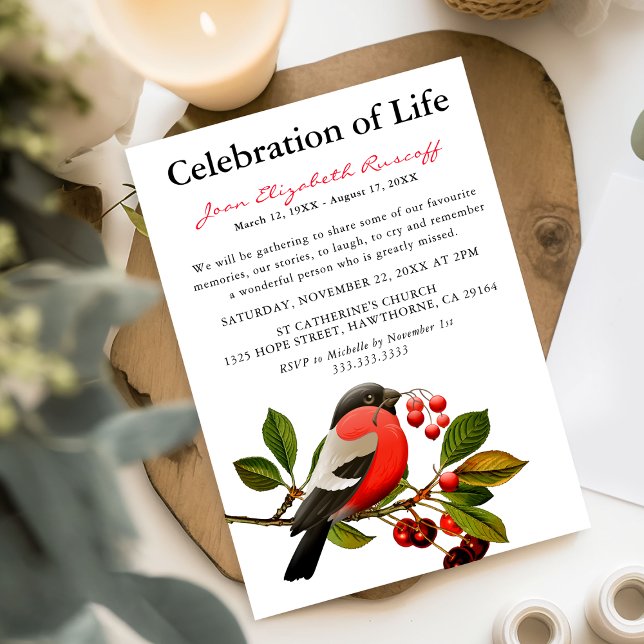 Invitation Rouge Robin | Célébration de la vie de l'oiseau pr (Créateur téléchargé)