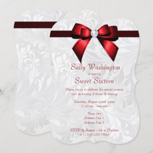 Invitation Rouge romantique Bow & Damask Sweet 16