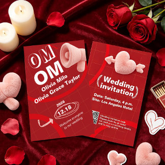 Invitation rouge romantique cœur en peluche 3D mariage