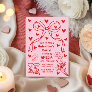 Invitation Rouge Rose bow Galentine’s Party, Nuit de la Saint
