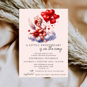 Invitation Rouge Rose Chérubin Un Petit Chéri Baby Shower