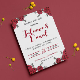 Invitation Rouge Rose Floral thème Mariage