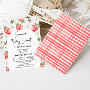 Invitation Rouge rose fraise marie baies Baby shower doux