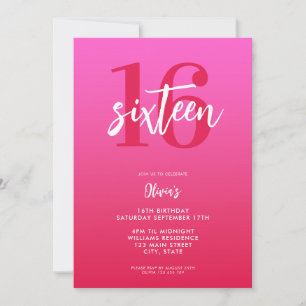 Invitation Rouge rose moderne Elégant 16e anniversaire