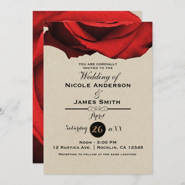 Invitation Rouge Rose moderne Rustique Kraft Glam Élégant mar (Devant / Derrière)