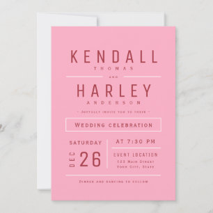 Invitation Rouge rose moderne Typographie simple Mariage phot