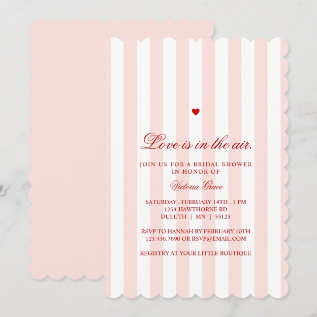 Invitation Rouge Rose Rayure Amour dans l'Air Fête de Mariage (Devant / Derrière)