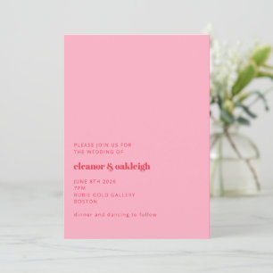 Invitation Rouge rose vif rose moderne Mariage simple
