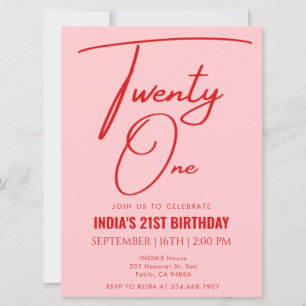 Invitation Rouge rose Vingt et un 21e anniversaire