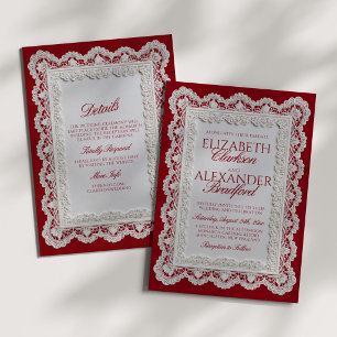 Invitation Rouge Rouge Ancien Argent Broderie Mariage + Détai