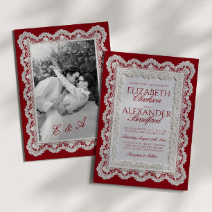 Invitation Rouge Rouge Ancien Argent Mariage Dentelle