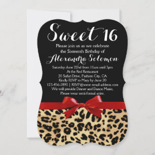 Invitation Rouge Ruban Empreinte de léopard Bow Sweet 16e ann
