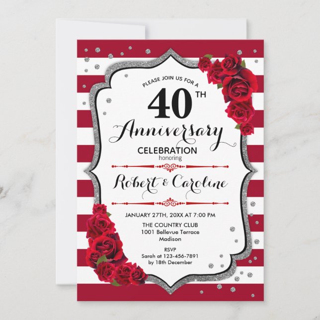 Invitation Rouge Rubis 40e Anniversaire (Devant)