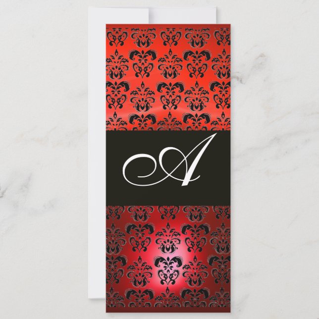 Invitation ROUGE RUBIS ET NOIR DAMAS MONOGRAMME, blanc (Devant)