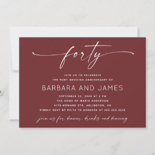 Invitation Rouge Rubis Vin Profond Mariage. Photo 40e Anniver