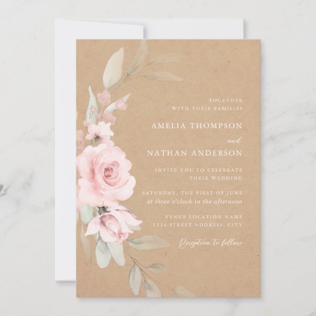 Invitation Rouge Rustique Élégant Botanique Floral Mariage (Devant)