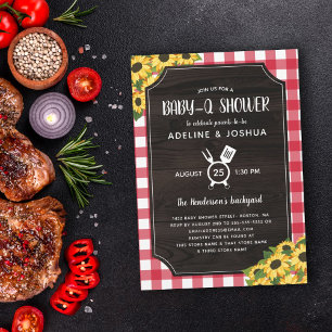 Invitation Rouge rustique En vichy tournesol Baby-Q douche