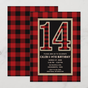 Invitation Rouge Rustique Plaid Buffalo Noir 14e 14 Anniversa