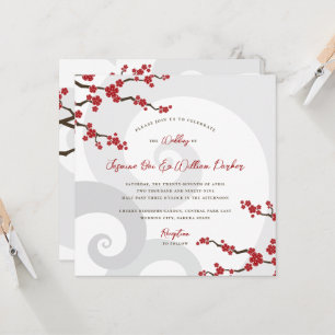 Invitation Rouge Sakura Fleurs cerisiers fleurs Mariage